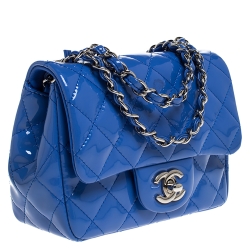 مملوكة مسبقًا Chanel Blue Quilted Patent Leather Mini Classic Flap Bag
