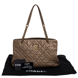Pre Owned Chanel Metallic Bronze Quilted Leather CC Crown Tote