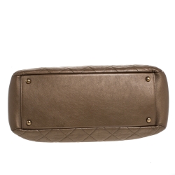 Pre Owned Chanel Metallic Bronze Quilted Leather CC Crown Tote