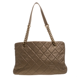 Pre Owned Chanel Metallic Bronze Quilted Leather CC Crown Tote