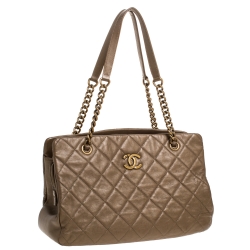 Pre Owned Chanel Metallic Bronze Quilted Leather CC Crown Tote