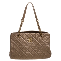 Pre Owned Chanel Metallic Bronze Quilted Leather CC Crown Tote