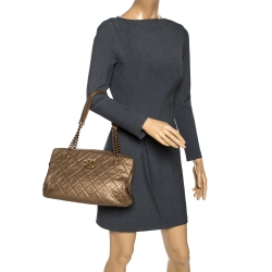 Pre Owned Chanel Metallic Bronze Quilted Leather CC Crown Tote