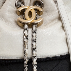 Pre Owned Chanel Black/White Quilted Leather Small Gabrielle Bucket Bag