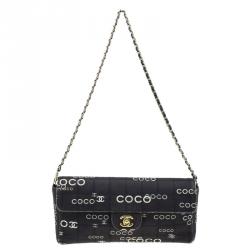 Pre Owned حقيبة شانيل شوكليت بار أيست-ويست كانفاس أسود