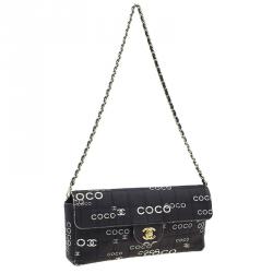 Pre Owned حقيبة شانيل شوكليت بار أيست-ويست كانفاس أسود