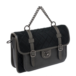 Pre Owned Chanel Metallic Grey/Black Iridescent Leather Paris Bombay Back To School Messenger Bag 