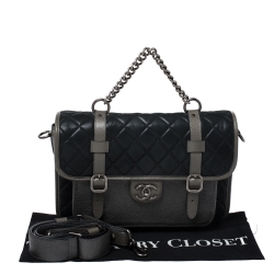 Pre Owned Chanel Metallic Grey/Black Iridescent Leather Paris Bombay Back To School Messenger Bag 