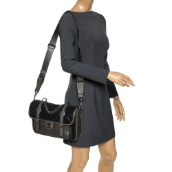 Pre Owned Chanel Metallic Grey/Black Iridescent Leather Paris Bombay Back To School Messenger Bag 