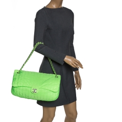 Chanel Neon Green Vertical Quilted Nylon Flap Bag