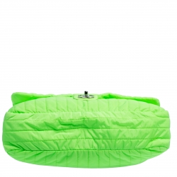 Pre Owned Chanel Neon Green Vertical Quilted Nylon Flap Bag