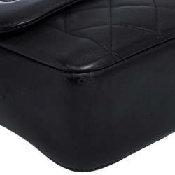 Pre Owned Chanel Black Quilted Leather Retro Clasp Flap Bag