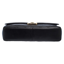Pre Owned Chanel Black Quilted Leather Retro Clasp Flap Bag