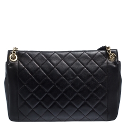 Pre Owned Chanel Black Quilted Leather Retro Clasp Flap Bag
