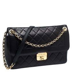 Pre Owned Chanel Black Quilted Leather Retro Clasp Flap Bag