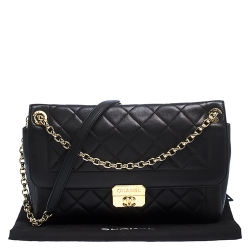 Pre Owned Chanel Black Quilted Leather Retro Clasp Flap Bag