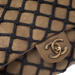 مملوكة مسبقًا Chanel Gold/Black Deer Leather Canebiers Jumbo Flap Bag