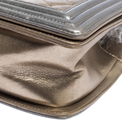 Pre Owned Chanel Gold/Grey Quilted Leather Medium Boy Flap Bag