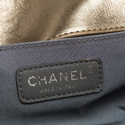 Pre Owned Chanel Gold/Grey Quilted Leather Medium Boy Flap Bag