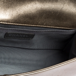 Pre Owned Chanel Gold/Grey Quilted Leather Medium Boy Flap Bag