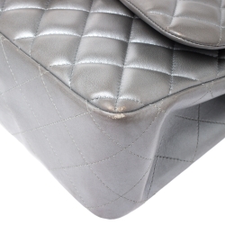 Chanel Silver Quilted Leather Jumbo Classic Double Flap Bag