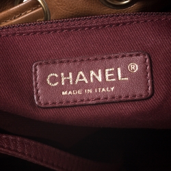 Pre Owned Chanel Brown Floral Embossed Leather Drawstring Bag