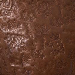 Pre Owned Chanel Brown Floral Embossed Leather Drawstring Bag