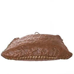 Pre Owned Chanel Brown Floral Embossed Leather Drawstring Bag