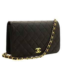 Pre Owned Chanel Black Quilted Leather Vintage Full Flap Bag