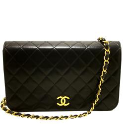 Pre Owned Chanel Black Quilted Leather Vintage Full Flap Bag