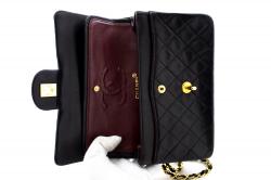Chanel Black Lambskin Leather Double Flap Chain Shoulder Bag 