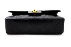 Pre Owned Chanel Black Quilted Lambskin Leather Classic Medium Double Flap Chain Shoulder Bag 