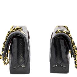 Pre Owned Chanel Black Quilted Lambskin Leather Classic Medium Double Flap Chain Shoulder Bag 