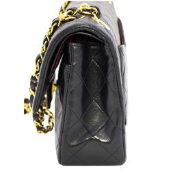 Pre Owned Chanel Black Quilted Lambskin Leather Classic Medium Double Flap Chain Shoulder Bag 