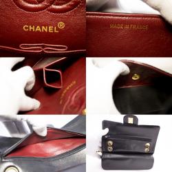 Pre Owned Chanel Black Quilted Lambskin Leather Classic Medium Double Flap Chain Shoulder Bag 