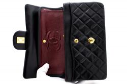 Pre Owned Chanel Black Quilted Lambskin Leather Classic Medium Double Flap Chain Shoulder Bag 