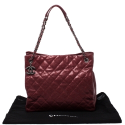 Pre Owned Chanel Metallic Red Caviar Leather Shopper Tote