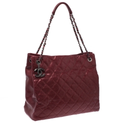 Pre Owned Chanel Metallic Red Caviar Leather Shopper Tote
