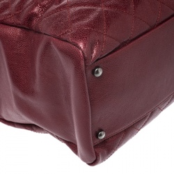 Pre Owned Chanel Metallic Red Caviar Leather Shopper Tote