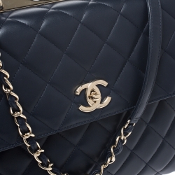 Pre Owned Chanel Blue Lambskin Leather Trendy CC Large Top Handle Bag