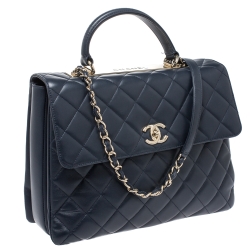 Pre Owned Chanel Blue Lambskin Leather Trendy CC Large Top Handle Bag