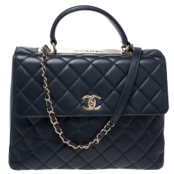 Pre Owned Chanel Blue Lambskin Leather Trendy CC Large Top Handle Bag
