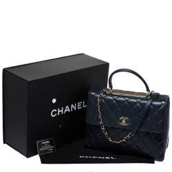Pre Owned Chanel Blue Lambskin Leather Trendy CC Large Top Handle Bag