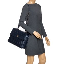 Pre Owned Chanel Blue Lambskin Leather Trendy CC Large Top Handle Bag