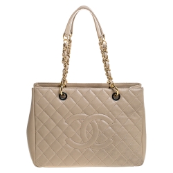 Pre Owned حقيبة يد شانيل "غراند شوبر" جلد كافيار مبطن بيج