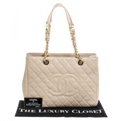 Pre Owned حقيبة يد شانيل "غراند شوبر" جلد كافيار مبطن بيج