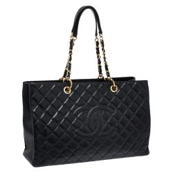 Pre Owned Chanel Black Quilted Caviar Leather XL Grand Shopper Tote