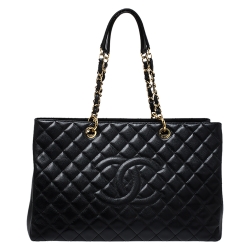 Pre Owned Chanel Black Quilted Caviar Leather XL Grand Shopper Tote
