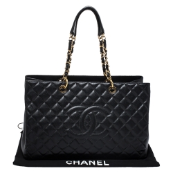 Pre Owned Chanel Black Quilted Caviar Leather XL Grand Shopper Tote