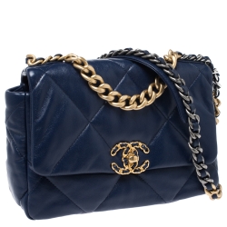 Pre Owned Chanel Blue Quilted Leather 19 Flap Bag